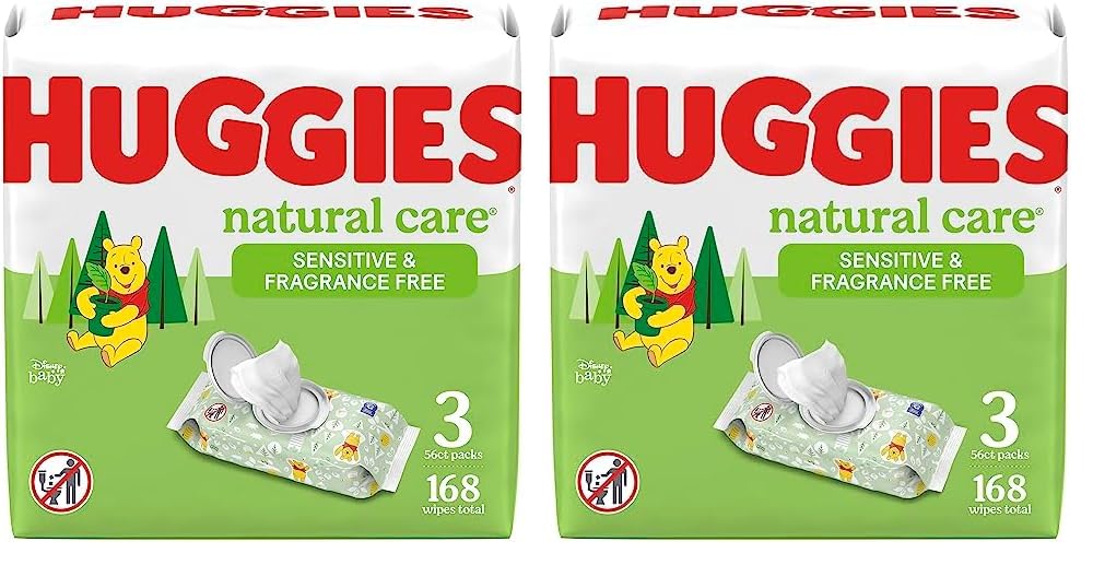 Huggies Natural Care Sensitive Baby Wipes, Unscented, Hypoallergenic, 99% Purified Water, 12 Flip-Top Packs (768 Wipes Total), Packaging May Vary