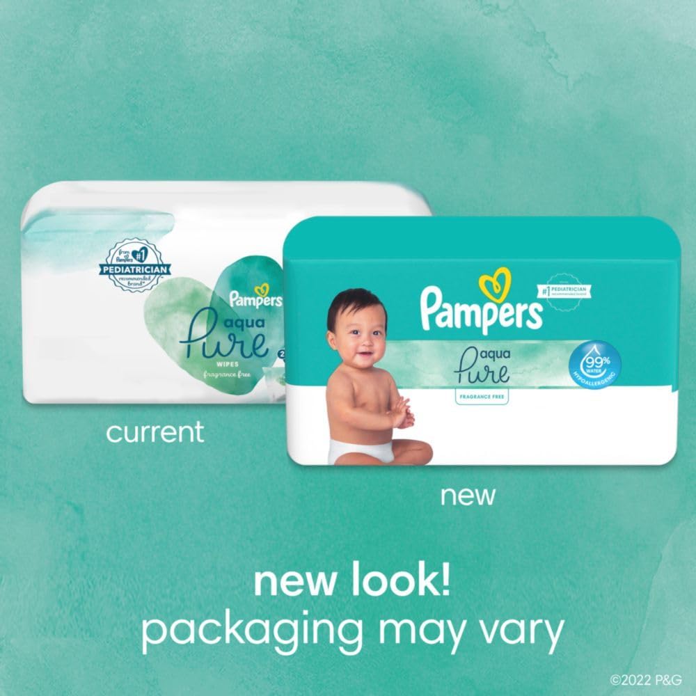 Pampers Baby Wipes Aqua Pure, 99% water-based wipes, Hypoallergenic and Unscented Baby Wipes, 672 Wipes Total (12 Flip-Top Packs)