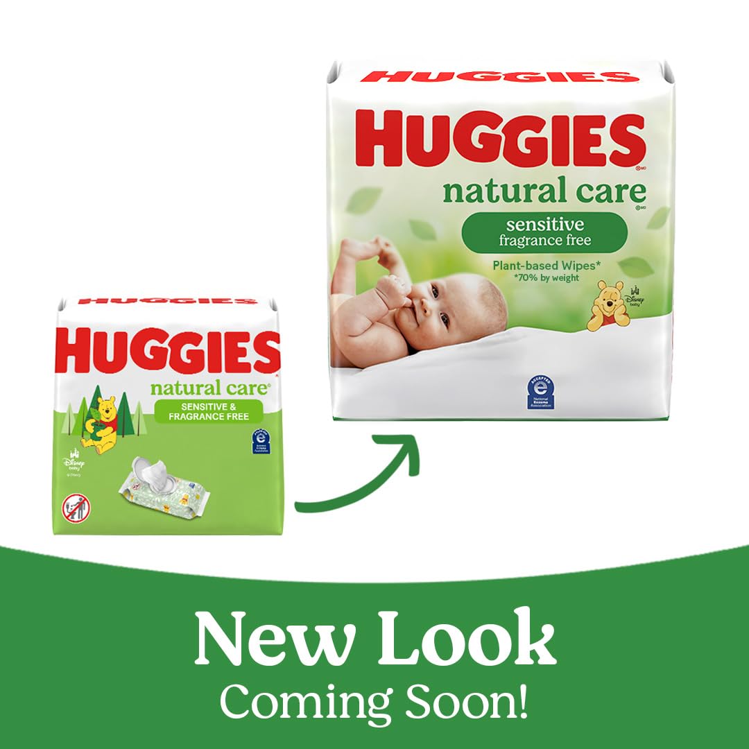 Huggies Natural Care Sensitive Baby Wipes, Unscented, Hypoallergenic, 99% Purified Water, 12 Flip-Top Packs (768 Wipes Total), Packaging May Vary