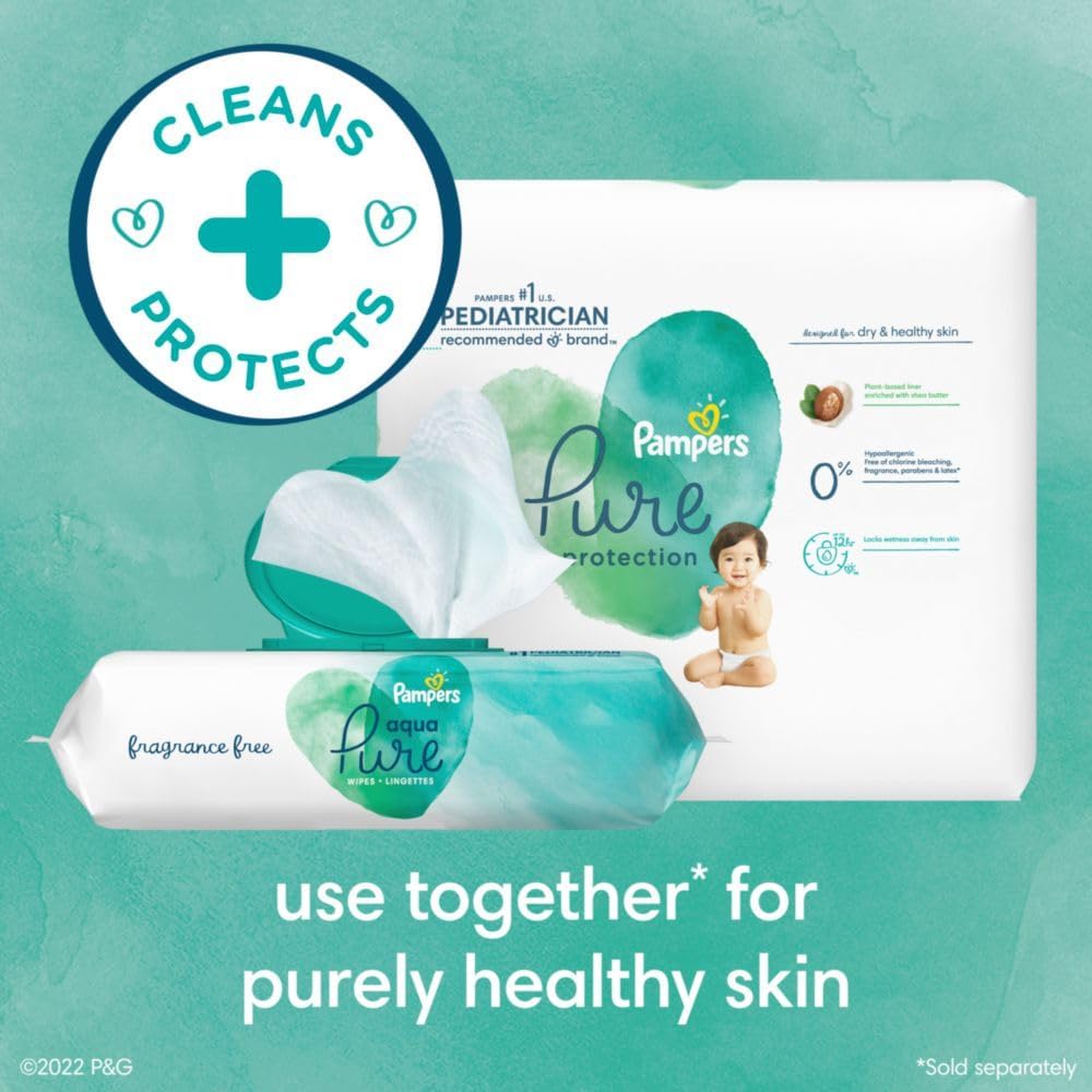 Pampers Baby Wipes Aqua Pure, 99% water-based wipes, Hypoallergenic and Unscented Baby Wipes, 672 Wipes Total (12 Flip-Top Packs)
