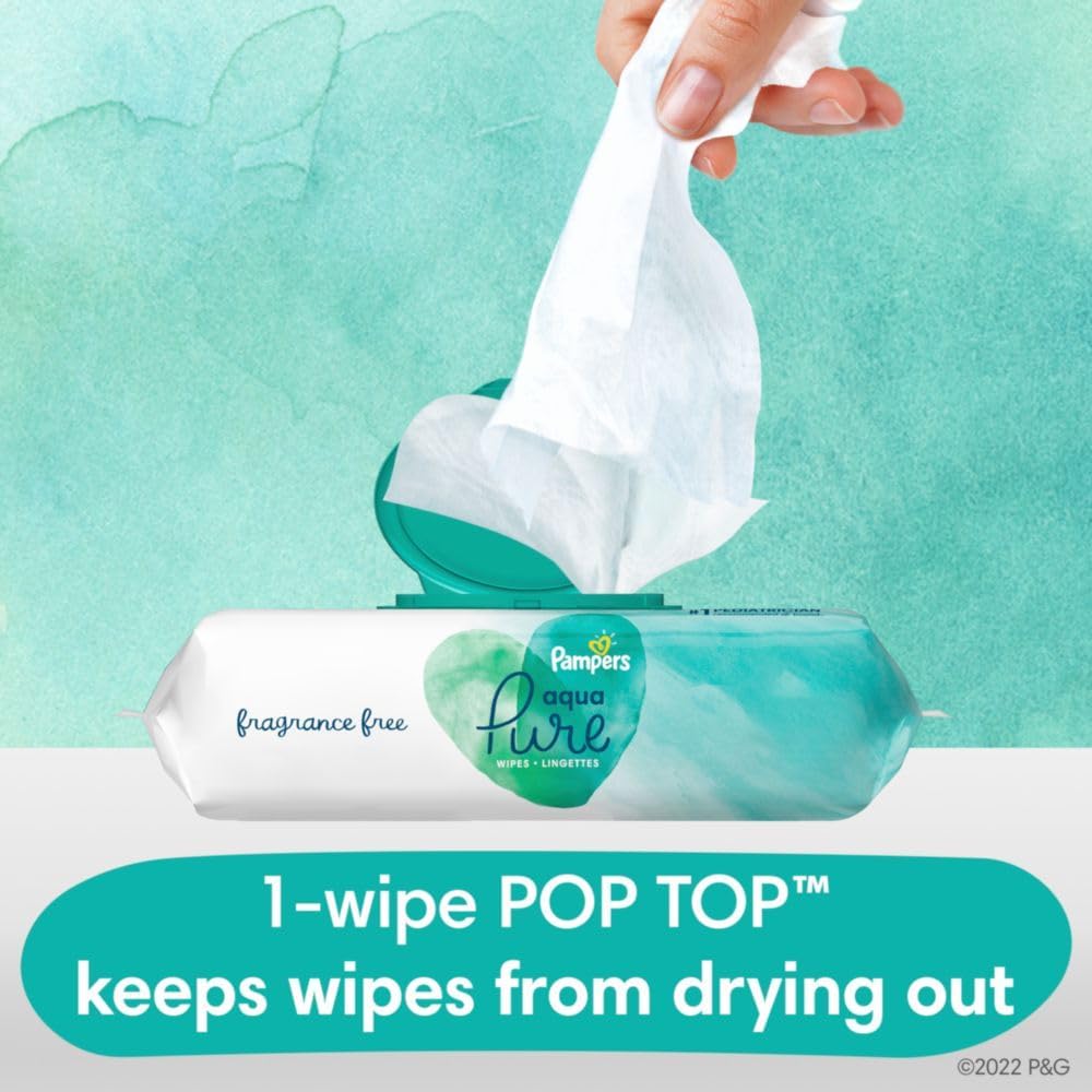 Pampers Baby Wipes Aqua Pure, 99% water-based wipes, Hypoallergenic and Unscented Baby Wipes, 672 Wipes Total (12 Flip-Top Packs)