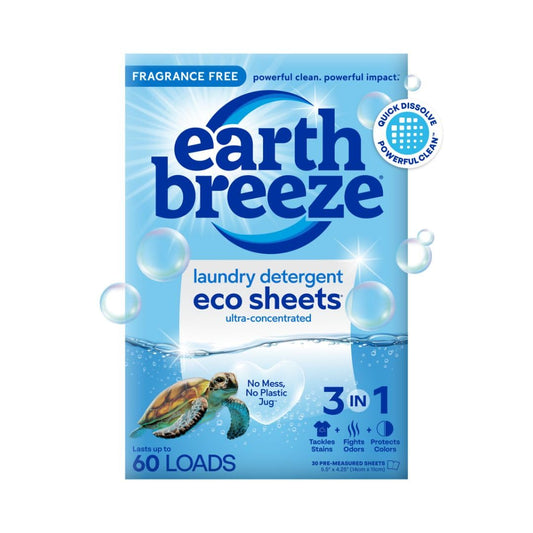 Earth Breeze Laundry Detergent Sheets Fresh Scent - 180 Loads Eco Liquidless Soap - Travel-Friendly for Hot & Cold Cycles, Tackles Tough Stains & Odors - Gentle on Skin, 90 Ct (3 Pack)