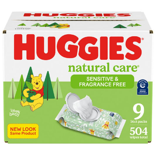 Huggies Natural Care Sensitive Baby Wipes, Unscented, Hypoallergenic, 99% Purified Water, 12 Flip-Top Packs (768 Wipes Total), Packaging May Vary