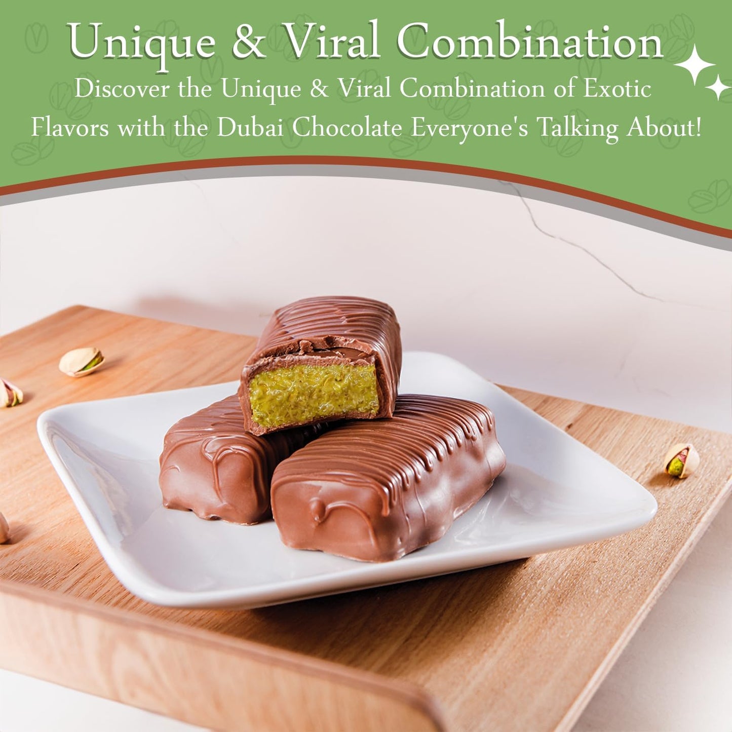 Lovetta Dubai Chocolate Bar Pistachio Knafeh - Luxury Rich Milk Chocolate, Individually Wrapped Fresh, Premium Pistachio Cream Kataifi Filling (1 Pack)