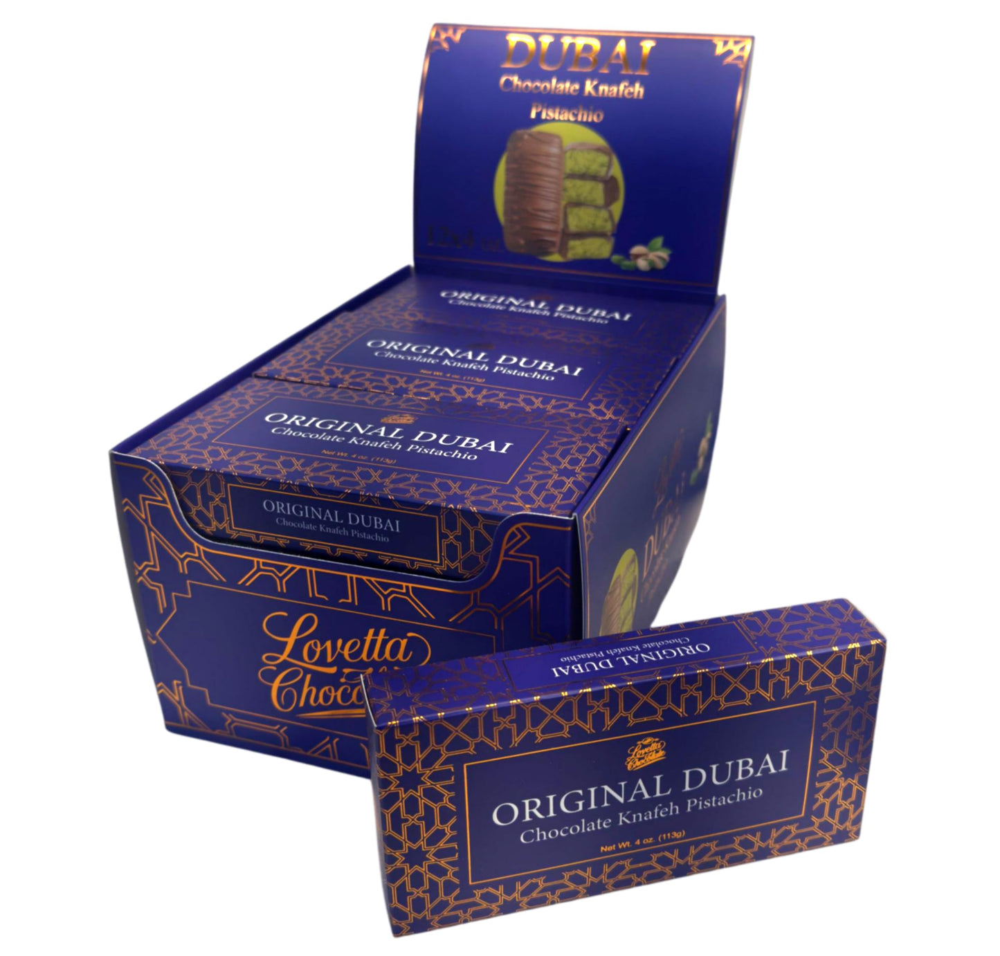 Lovetta Dubai Chocolate Bar Pistachio Knafeh - Luxury Rich Milk Chocolate, Individually Wrapped Fresh, Premium Pistachio Cream Kataifi Filling (1 Pack)