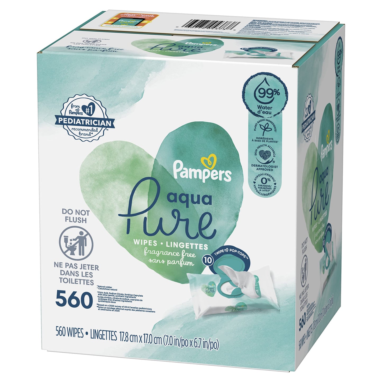 Pampers Baby Wipes Aqua Pure, 99% water-based wipes, Hypoallergenic and Unscented Baby Wipes, 672 Wipes Total (12 Flip-Top Packs)