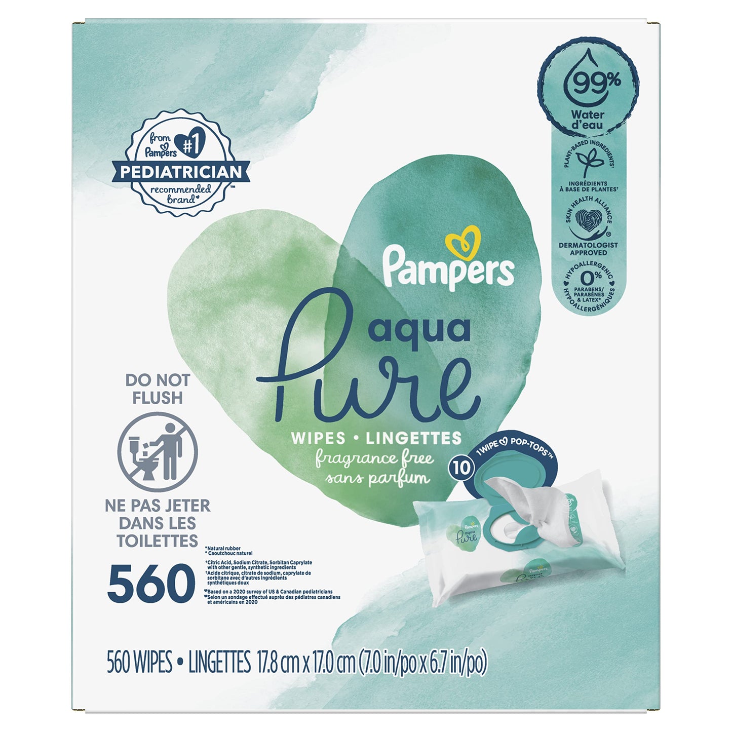 Pampers Baby Wipes Aqua Pure, 99% water-based wipes, Hypoallergenic and Unscented Baby Wipes, 672 Wipes Total (12 Flip-Top Packs)