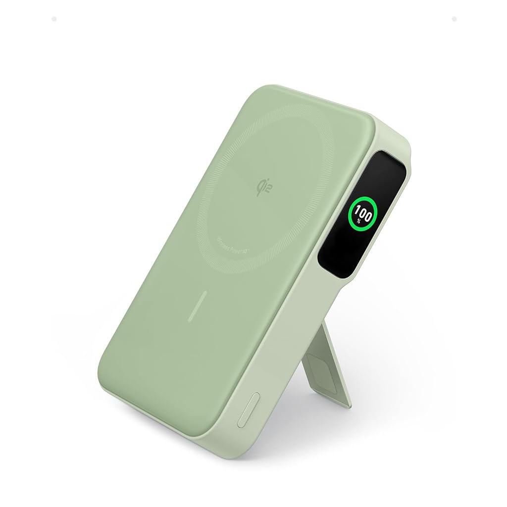 Anker MagGo Power Bank, Qi2 Certified 15W Ultra-Fast MagSafe-Compatible Portable Charger, 10,000mAh Battery Pack with Smart Display & Foldable Stand, For iPhone 15/14/13 Only (USB-C Cable Included)