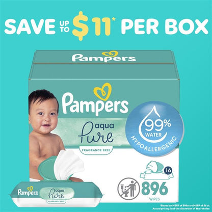 Pampers Baby Wipes Aqua Pure, 99% water-based wipes, Hypoallergenic and Unscented Baby Wipes, 672 Wipes Total (12 Flip-Top Packs)