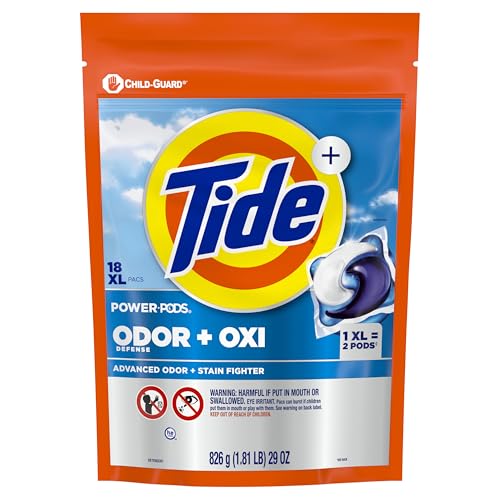 Tide Ultra OXI Power PODS with Odor Eliminators Laundry Detergent Pacs, HE Compatible, Works on Visible and Invisible Dirt, 45 Count Pacs