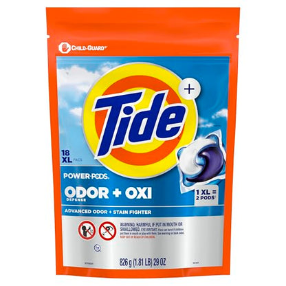 Tide Ultra OXI Power PODS with Odor Eliminators Laundry Detergent Pacs, HE Compatible, Works on Visible and Invisible Dirt, 45 Count Pacs