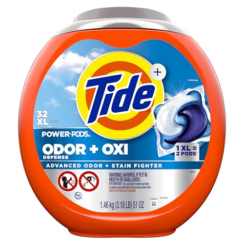 Tide Ultra OXI Power PODS with Odor Eliminators Laundry Detergent Pacs, HE Compatible, Works on Visible and Invisible Dirt, 45 Count Pacs