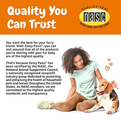 Zesty Paws Multivitamin Treats for Dogs, Glucosamine Chondroitin Joint Support + Digestive Enzymes & Probiotics, Grain Free Dog Vitamins and Supplements for Skin & Coat, Peanut Butter - 90ct