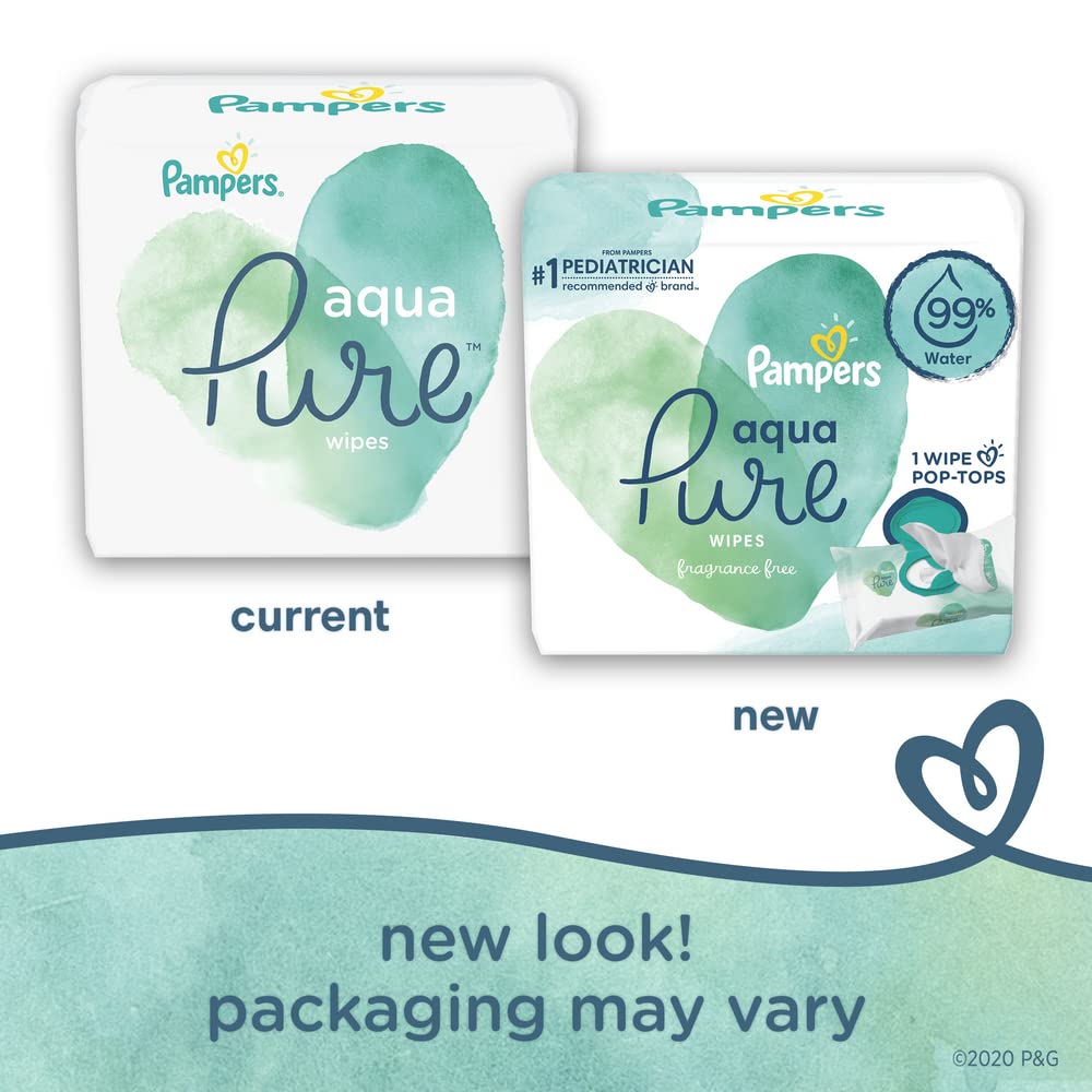 Pampers Baby Wipes Aqua Pure, 99% water-based wipes, Hypoallergenic and Unscented Baby Wipes, 672 Wipes Total (12 Flip-Top Packs)