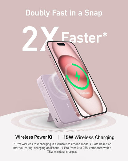 Anker MagGo Power Bank, Qi2 Certified 15W Ultra-Fast MagSafe-Compatible Portable Charger, 10,000mAh Battery Pack with Smart Display & Foldable Stand, For iPhone 15/14/13 Only (USB-C Cable Included)