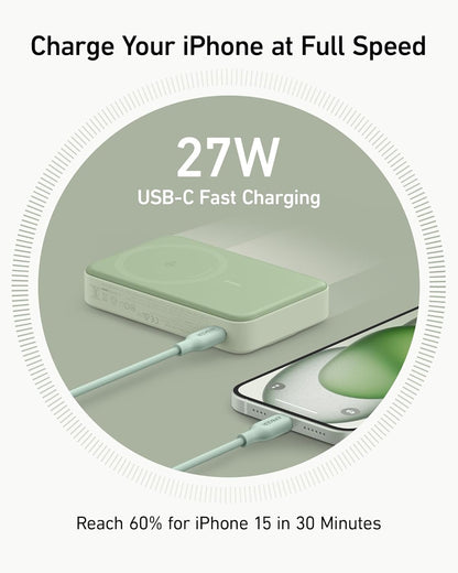 Anker MagGo Power Bank, Qi2 Certified 15W Ultra-Fast MagSafe-Compatible Portable Charger, 10,000mAh Battery Pack with Smart Display & Foldable Stand, For iPhone 15/14/13 Only (USB-C Cable Included)