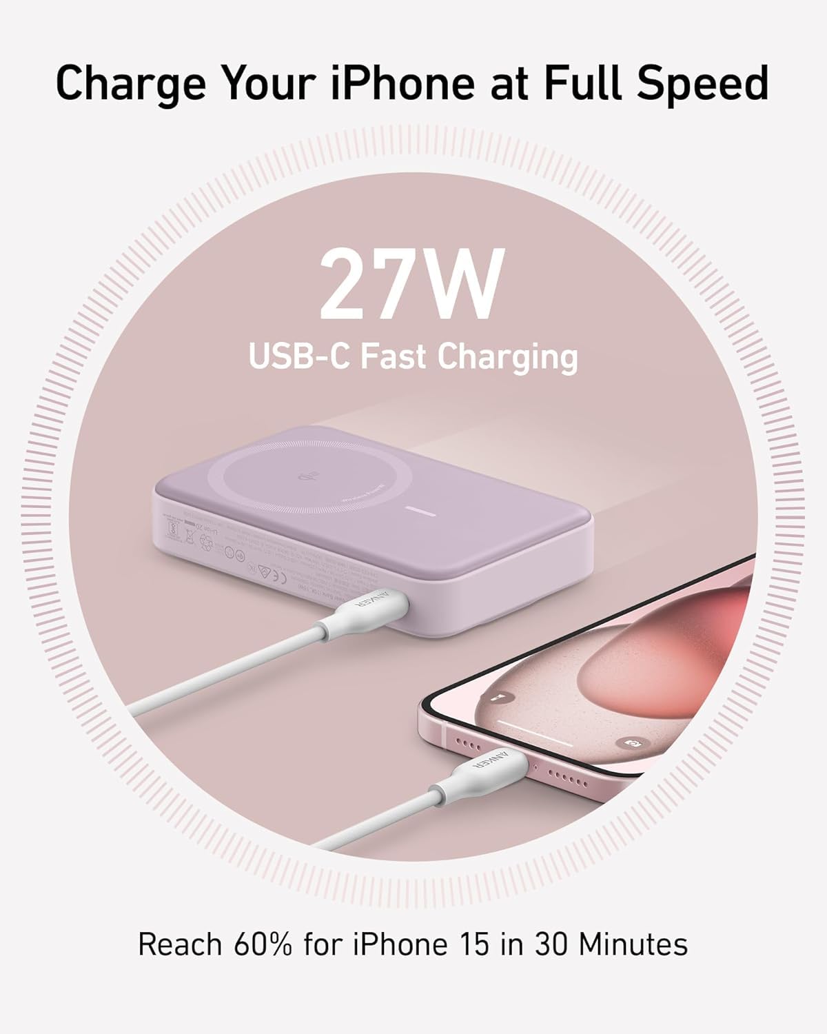 Anker MagGo Power Bank, Qi2 Certified 15W Ultra-Fast MagSafe-Compatible Portable Charger, 10,000mAh Battery Pack with Smart Display & Foldable Stand, For iPhone 15/14/13 Only (USB-C Cable Included)