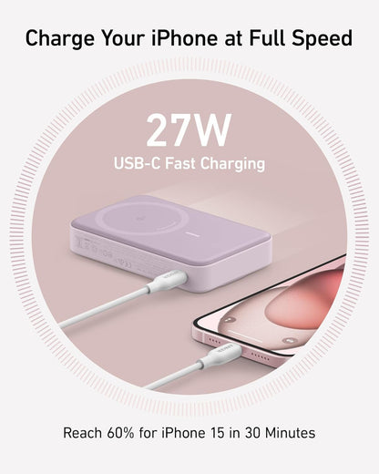 Anker MagGo Power Bank, Qi2 Certified 15W Ultra-Fast MagSafe-Compatible Portable Charger, 10,000mAh Battery Pack with Smart Display & Foldable Stand, For iPhone 15/14/13 Only (USB-C Cable Included)