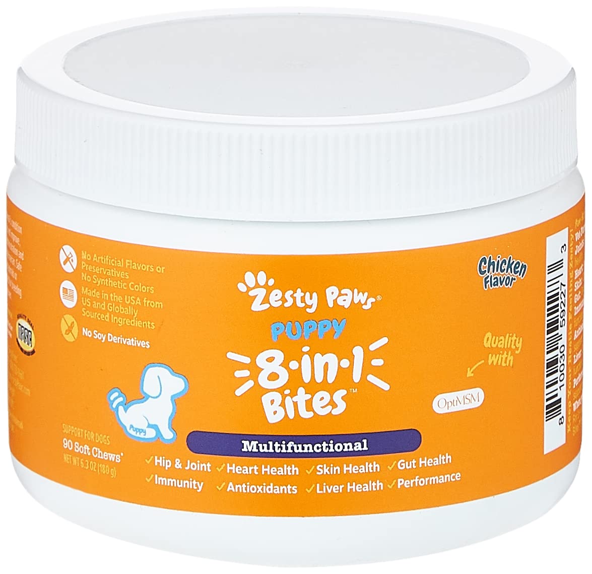 Zesty Paws Multivitamin Treats for Dogs, Glucosamine Chondroitin Joint Support + Digestive Enzymes & Probiotics, Grain Free Dog Vitamins and Supplements for Skin & Coat, Peanut Butter - 90ct