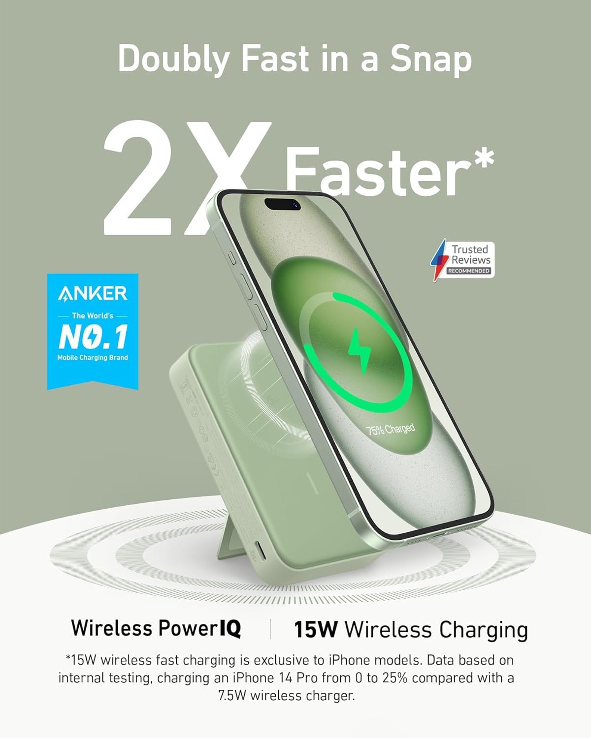 Anker MagGo Power Bank, Qi2 Certified 15W Ultra-Fast MagSafe-Compatible Portable Charger, 10,000mAh Battery Pack with Smart Display & Foldable Stand, For iPhone 15/14/13 Only (USB-C Cable Included)