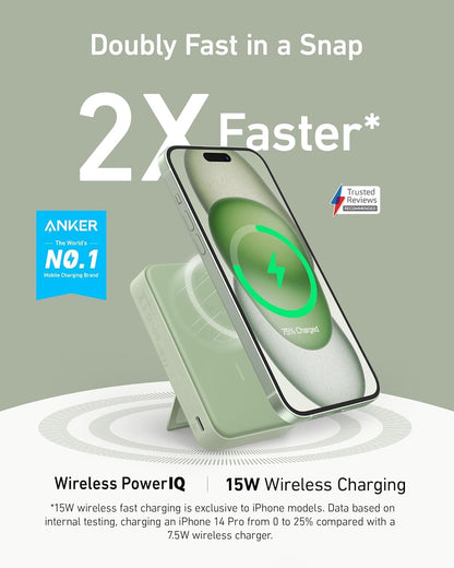 Anker MagGo Power Bank, Qi2 Certified 15W Ultra-Fast MagSafe-Compatible Portable Charger, 10,000mAh Battery Pack with Smart Display & Foldable Stand, For iPhone 15/14/13 Only (USB-C Cable Included)
