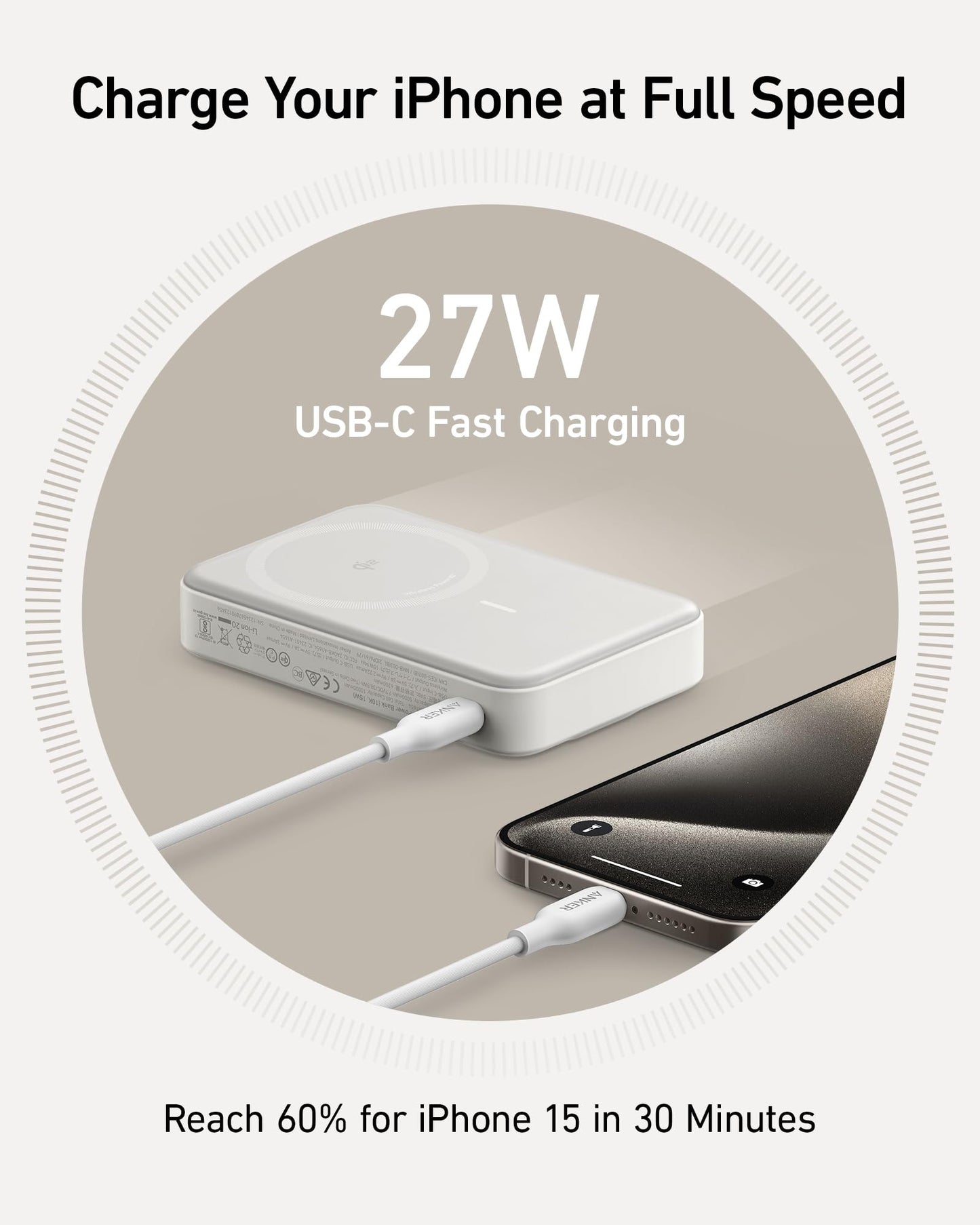 Anker MagGo Power Bank, Qi2 Certified 15W Ultra-Fast MagSafe-Compatible Portable Charger, 10,000mAh Battery Pack with Smart Display & Foldable Stand, For iPhone 15/14/13 Only (USB-C Cable Included)