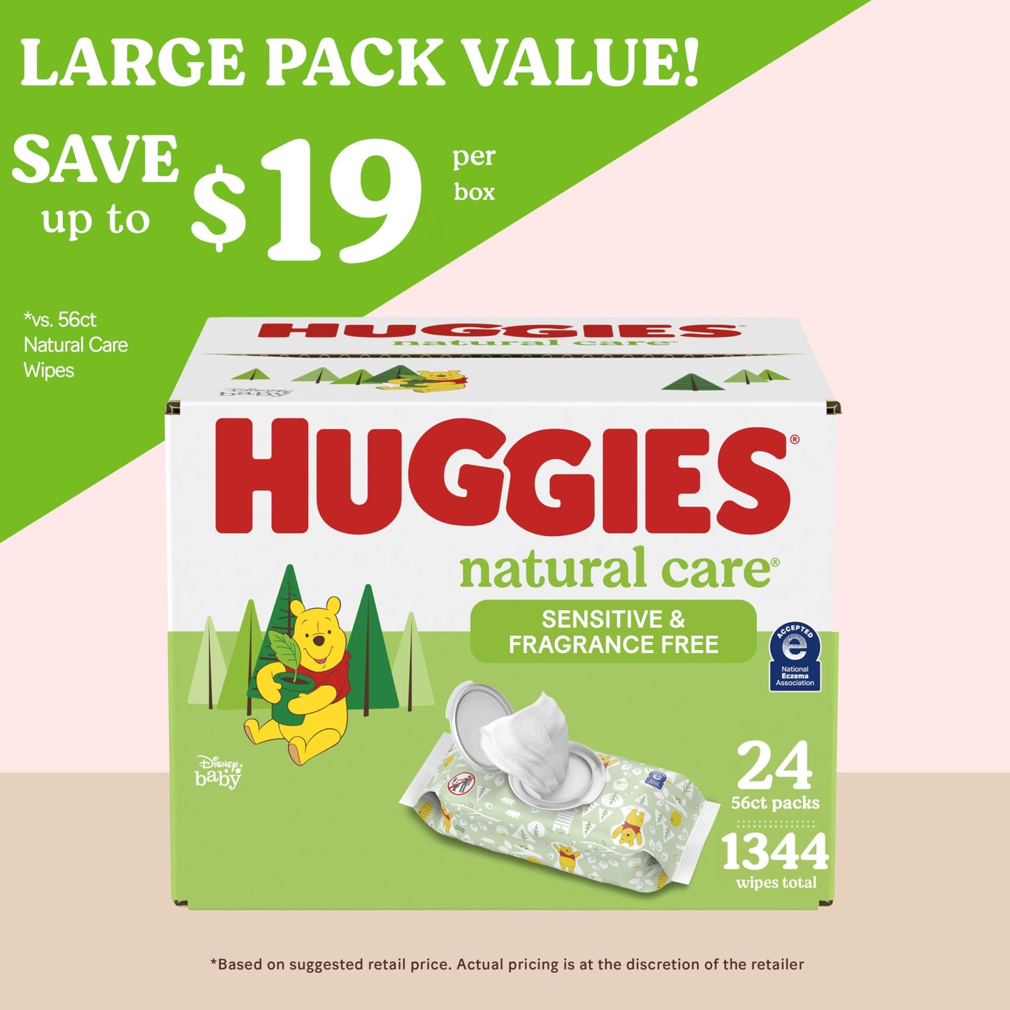 Huggies Natural Care Sensitive Baby Wipes, Unscented, Hypoallergenic, 99% Purified Water, 12 Flip-Top Packs (768 Wipes Total), Packaging May Vary