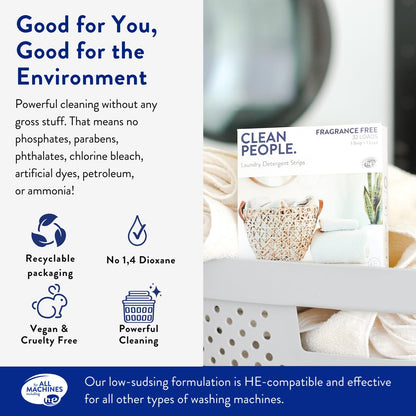 The Clean People Laundry Detergent Sheets - Laundry Soap - Ultra Concentrated, Recyclable Packaging, Stain Fighting - Fresh Scent, 32 Pack
