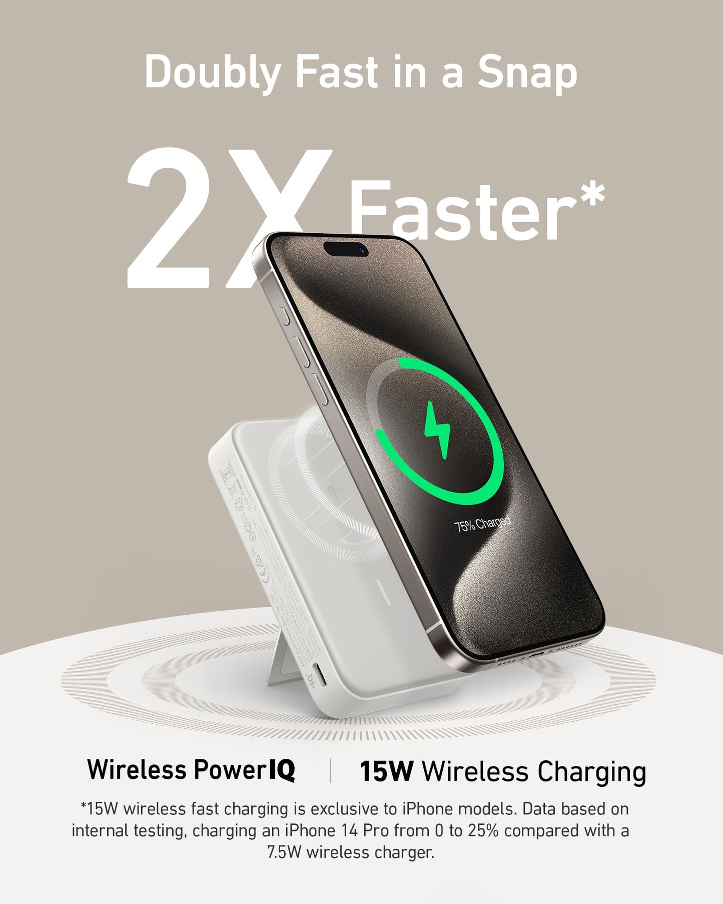 Anker MagGo Power Bank, Qi2 Certified 15W Ultra-Fast MagSafe-Compatible Portable Charger, 10,000mAh Battery Pack with Smart Display & Foldable Stand, For iPhone 15/14/13 Only (USB-C Cable Included)