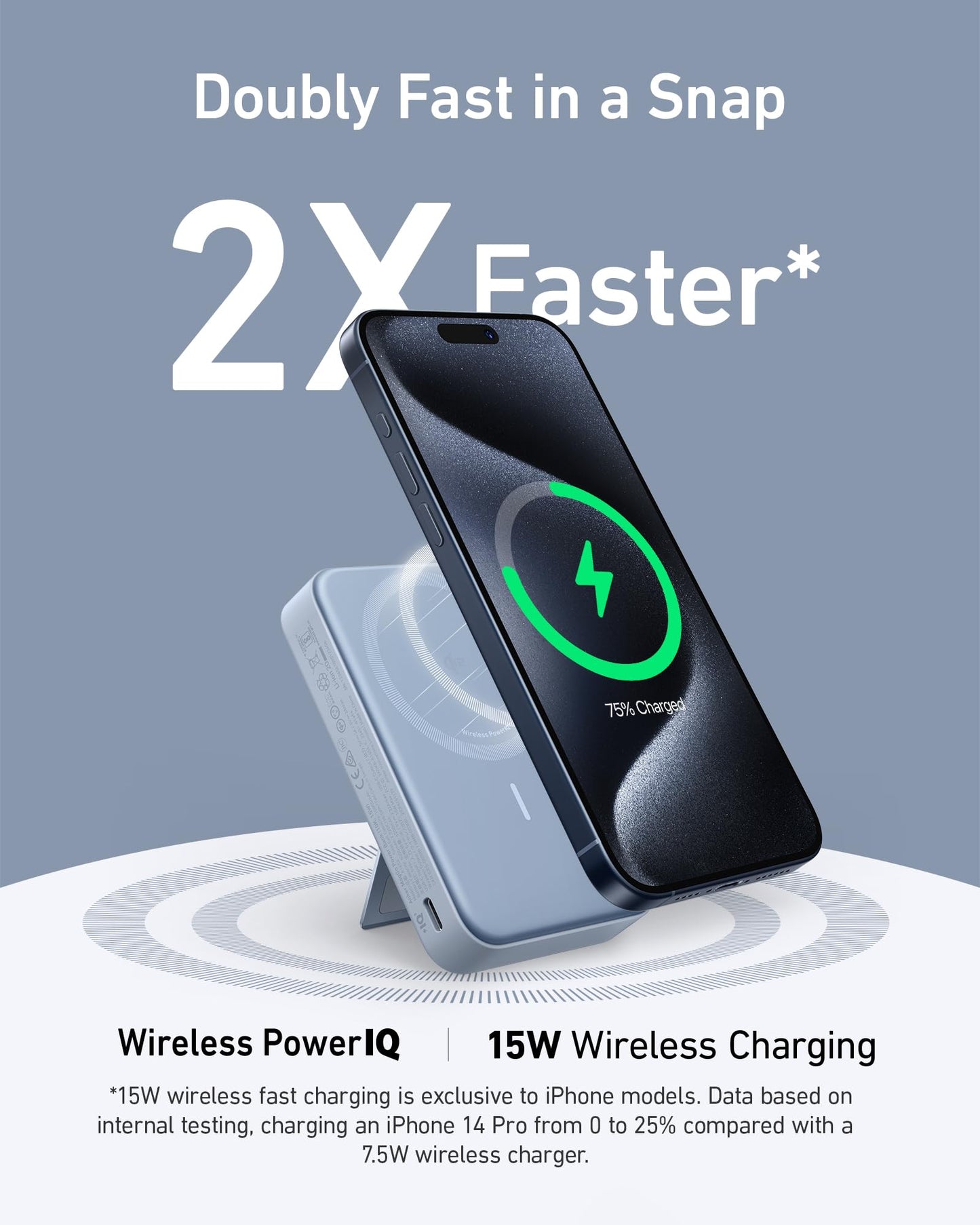 Anker MagGo Power Bank, Qi2 Certified 15W Ultra-Fast MagSafe-Compatible Portable Charger, 10,000mAh Battery Pack with Smart Display & Foldable Stand, For iPhone 15/14/13 Only (USB-C Cable Included)