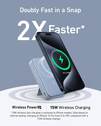 Anker MagGo Power Bank, Qi2 Certified 15W Ultra-Fast MagSafe-Compatible Portable Charger, 10,000mAh Battery Pack with Smart Display & Foldable Stand, For iPhone 15/14/13 Only (USB-C Cable Included)