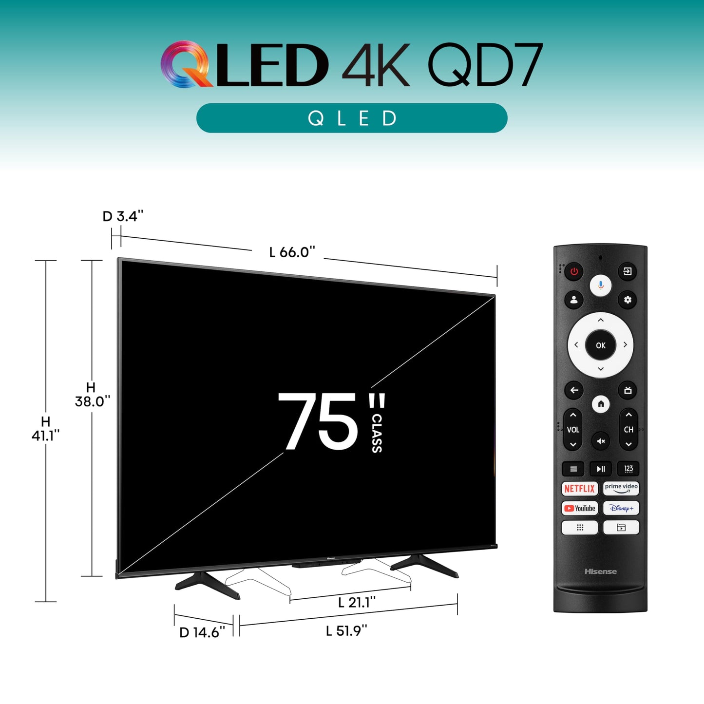 Hisense 100-Inch Class QD7 Series QLED 4K UHD Google Smart TV (100QD7N, 2024 Model) - QLED, Native 144Hz, Motion Rate 240, Direct Full Array, Game Mode Pro, Alexa Compatibility
