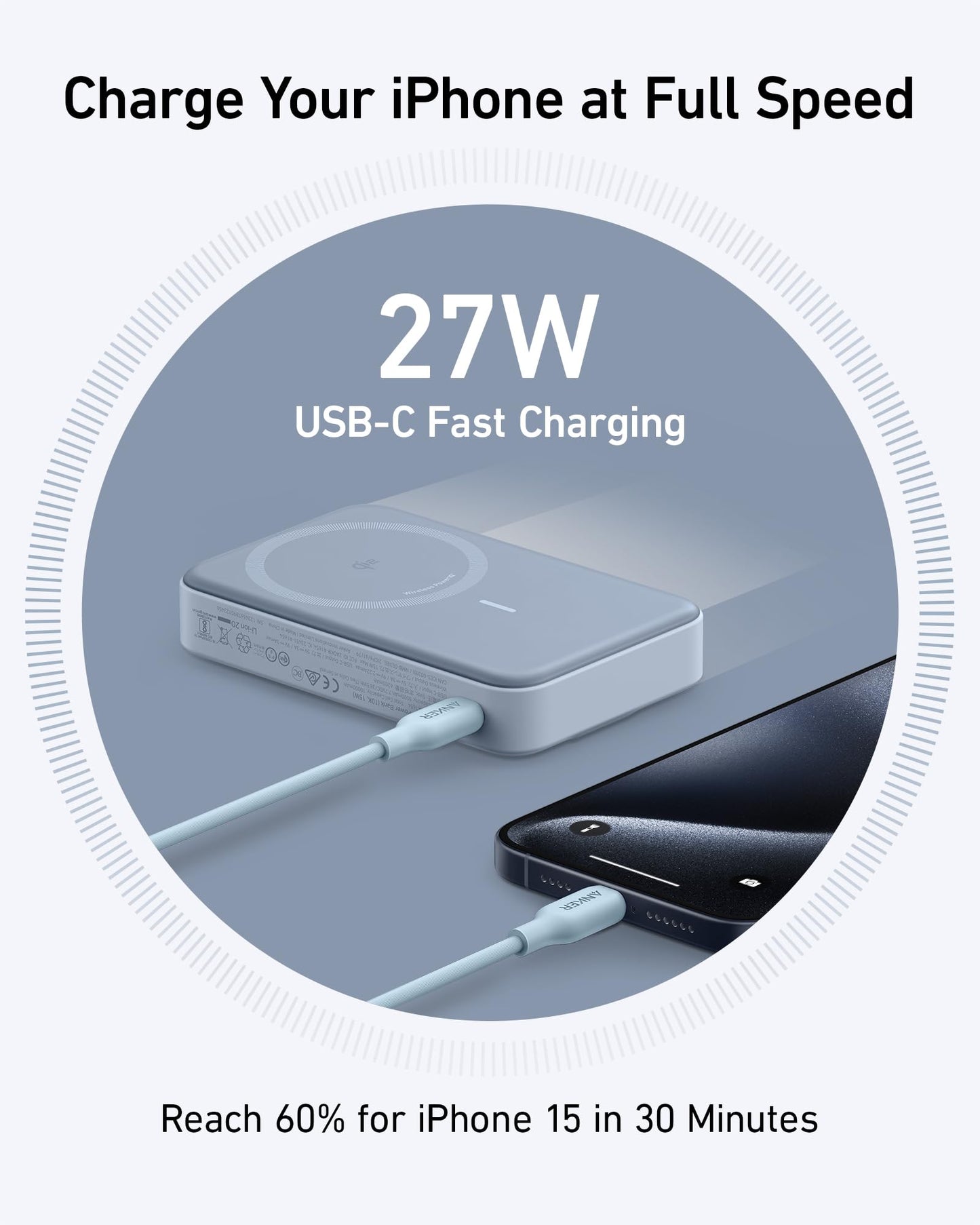 Anker MagGo Power Bank, Qi2 Certified 15W Ultra-Fast MagSafe-Compatible Portable Charger, 10,000mAh Battery Pack with Smart Display & Foldable Stand, For iPhone 15/14/13 Only (USB-C Cable Included)