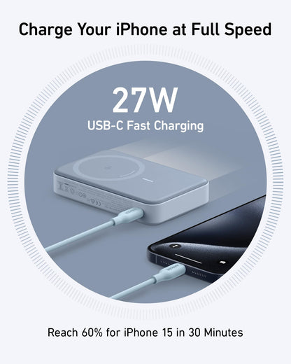 Anker MagGo Power Bank, Qi2 Certified 15W Ultra-Fast MagSafe-Compatible Portable Charger, 10,000mAh Battery Pack with Smart Display & Foldable Stand, For iPhone 15/14/13 Only (USB-C Cable Included)