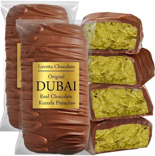 Lovetta Dubai Chocolate Bar Pistachio Knafeh - Luxury Rich Milk Chocolate, Individually Wrapped Fresh, Premium Pistachio Cream Kataifi Filling (1 Pack)