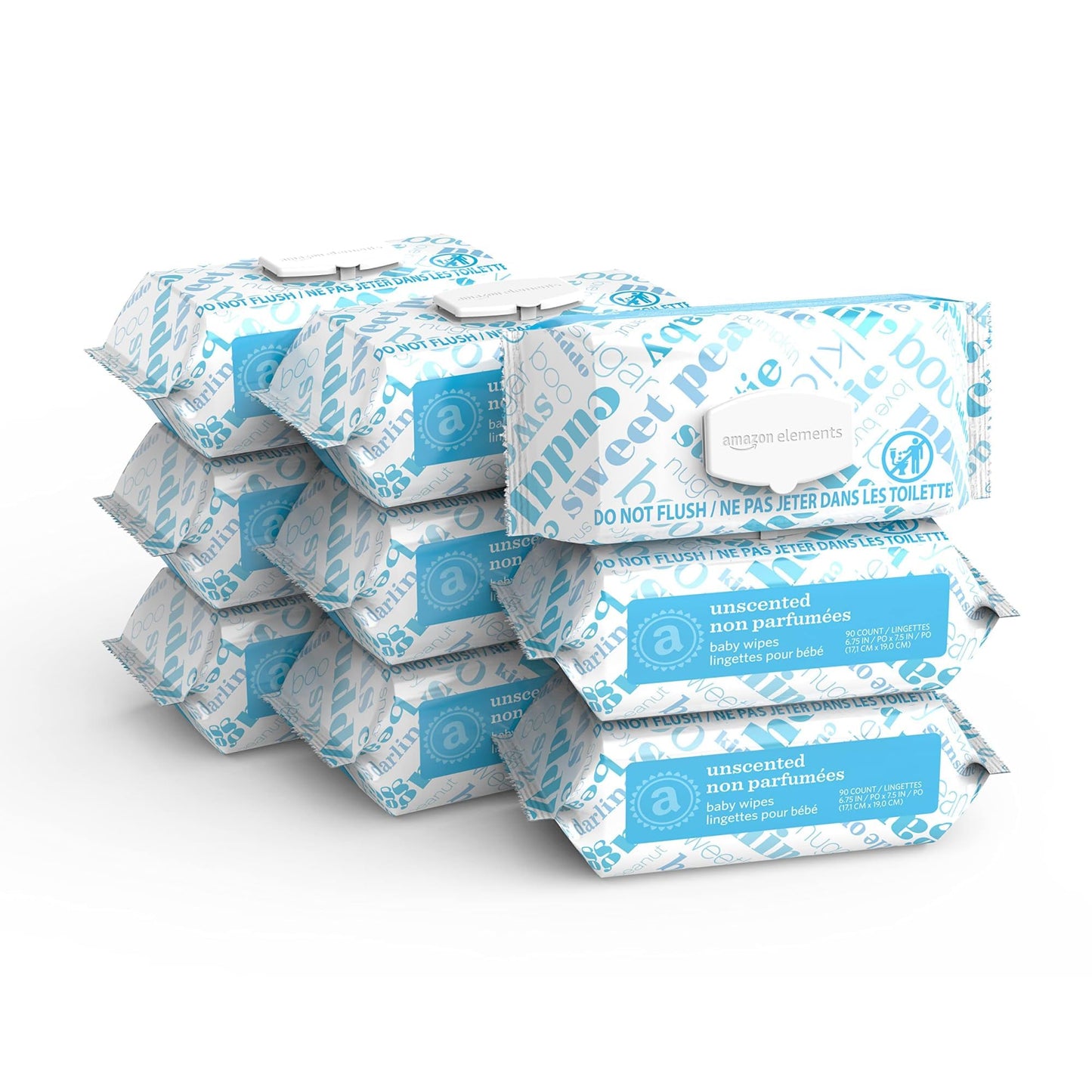 Amazon Elements Baby Wipes, Unscented, 810 Count, Flip-Top Packs
