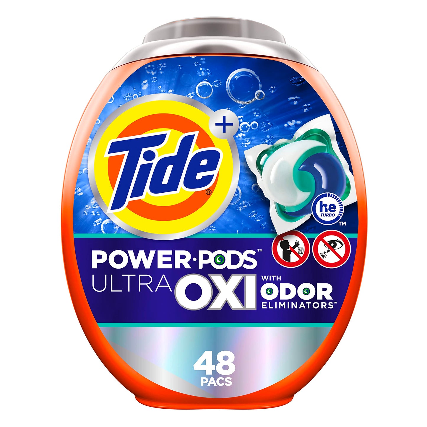Tide Ultra OXI Power PODS with Odor Eliminators Laundry Detergent Pacs, HE Compatible, Works on Visible and Invisible Dirt, 45 Count Pacs