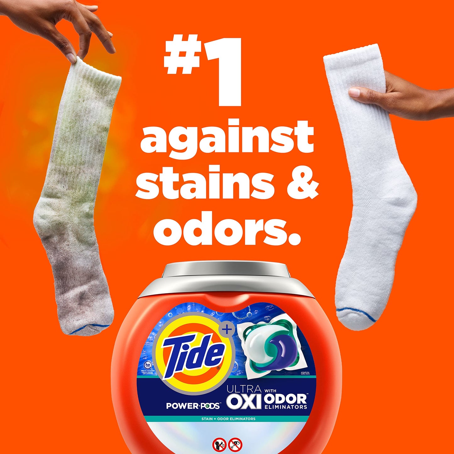 Tide Ultra OXI Power PODS with Odor Eliminators Laundry Detergent Pacs, HE Compatible, Works on Visible and Invisible Dirt, 45 Count Pacs