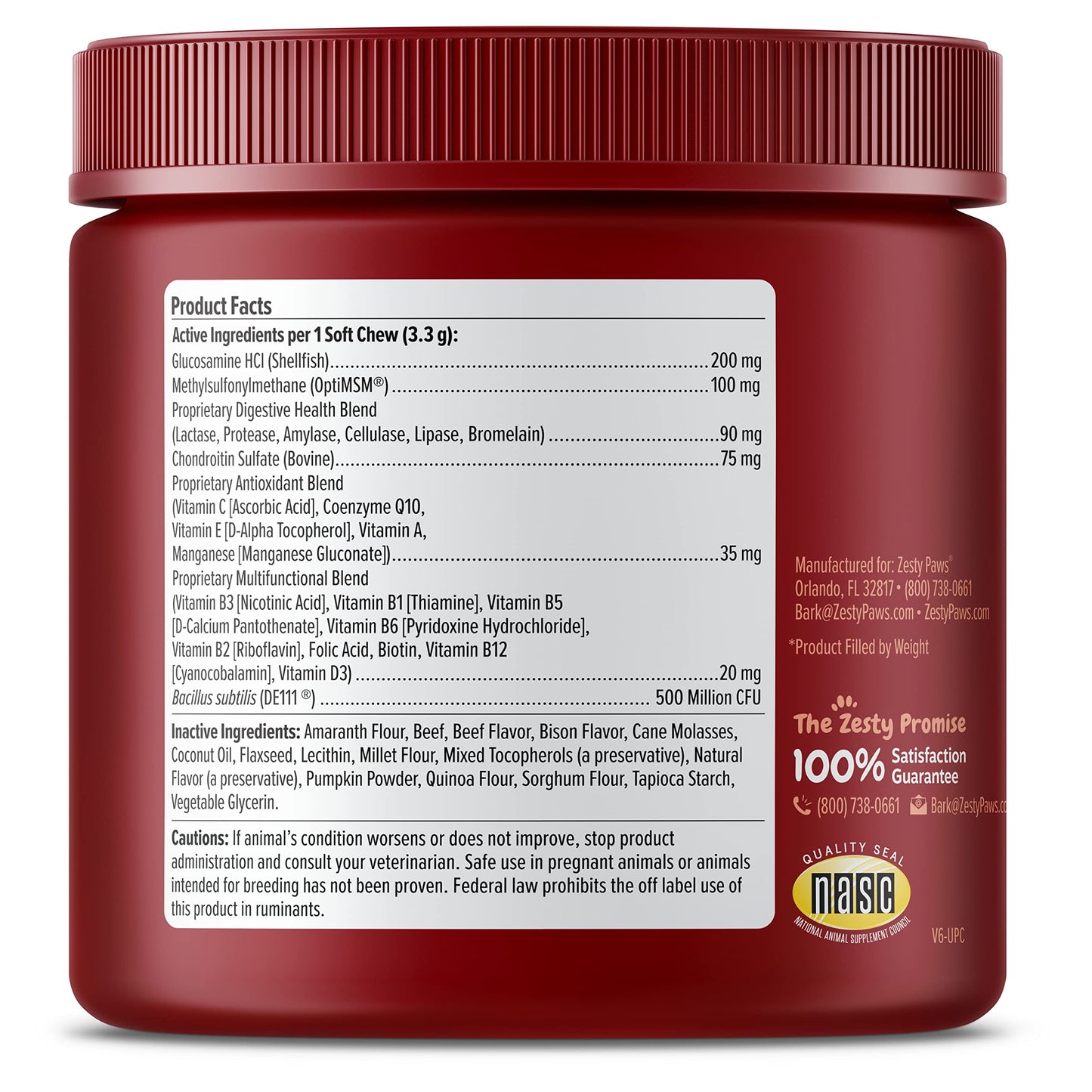 Zesty Paws Multivitamin Treats for Dogs, Glucosamine Chondroitin Joint Support + Digestive Enzymes & Probiotics, Grain Free Dog Vitamins and Supplements for Skin & Coat, Peanut Butter - 90ct