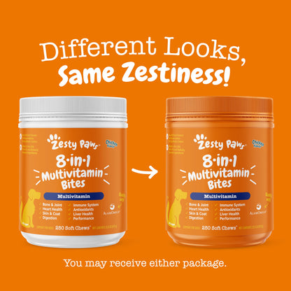 Zesty Paws Multivitamin Treats for Dogs, Glucosamine Chondroitin Joint Support + Digestive Enzymes & Probiotics, Grain Free Dog Vitamins and Supplements for Skin & Coat, Peanut Butter - 90ct