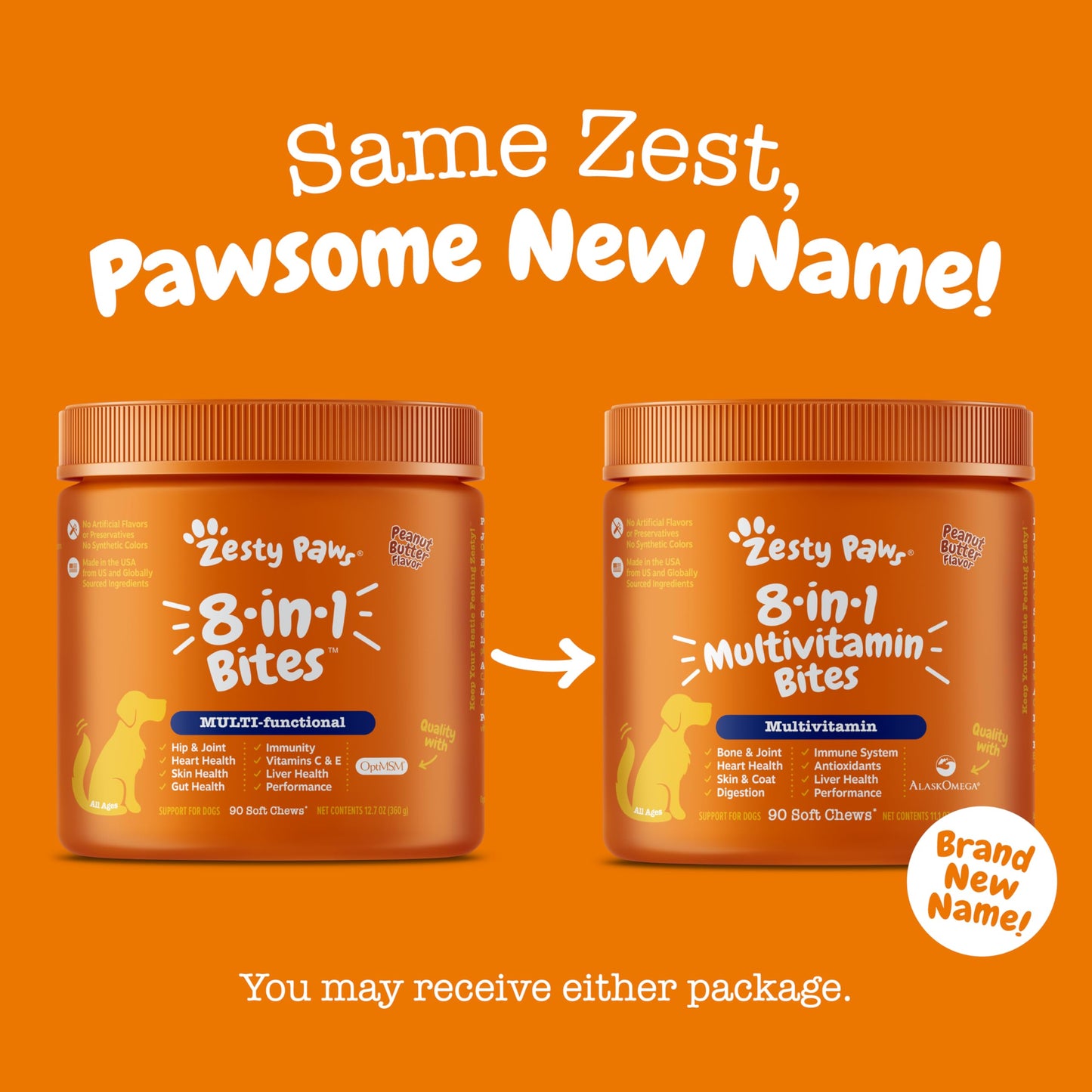 Zesty Paws Multivitamin Treats for Dogs, Glucosamine Chondroitin Joint Support + Digestive Enzymes & Probiotics, Grain Free Dog Vitamins and Supplements for Skin & Coat, Peanut Butter - 90ct