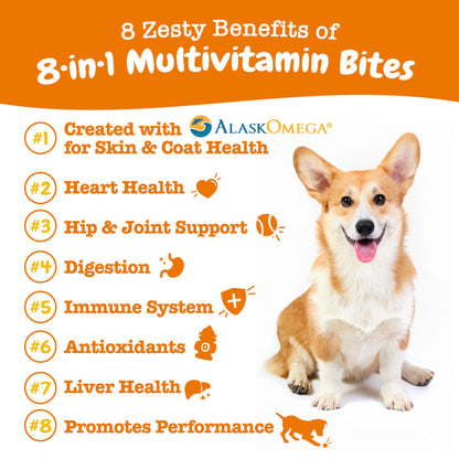 Zesty Paws Multivitamin Treats for Dogs, Glucosamine Chondroitin Joint Support + Digestive Enzymes & Probiotics, Grain Free Dog Vitamins and Supplements for Skin & Coat, Peanut Butter - 90ct