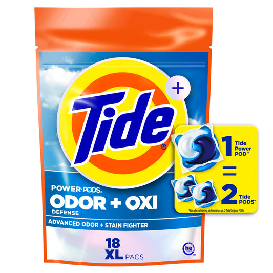 Tide Ultra OXI Power PODS with Odor Eliminators Laundry Detergent Pacs, HE Compatible, Works on Visible and Invisible Dirt, 45 Count Pacs
