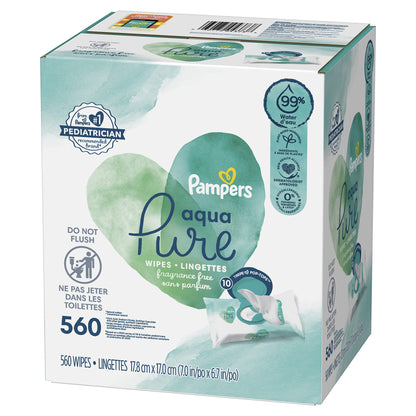 Pampers Baby Wipes Aqua Pure, 99% water-based wipes, Hypoallergenic and Unscented Baby Wipes, 672 Wipes Total (12 Flip-Top Packs)