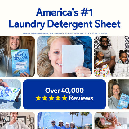 Earth Breeze Laundry Detergent Sheets Fresh Scent - 180 Loads Eco Liquidless Soap - Travel-Friendly for Hot & Cold Cycles, Tackles Tough Stains & Odors - Gentle on Skin, 90 Ct (3 Pack)