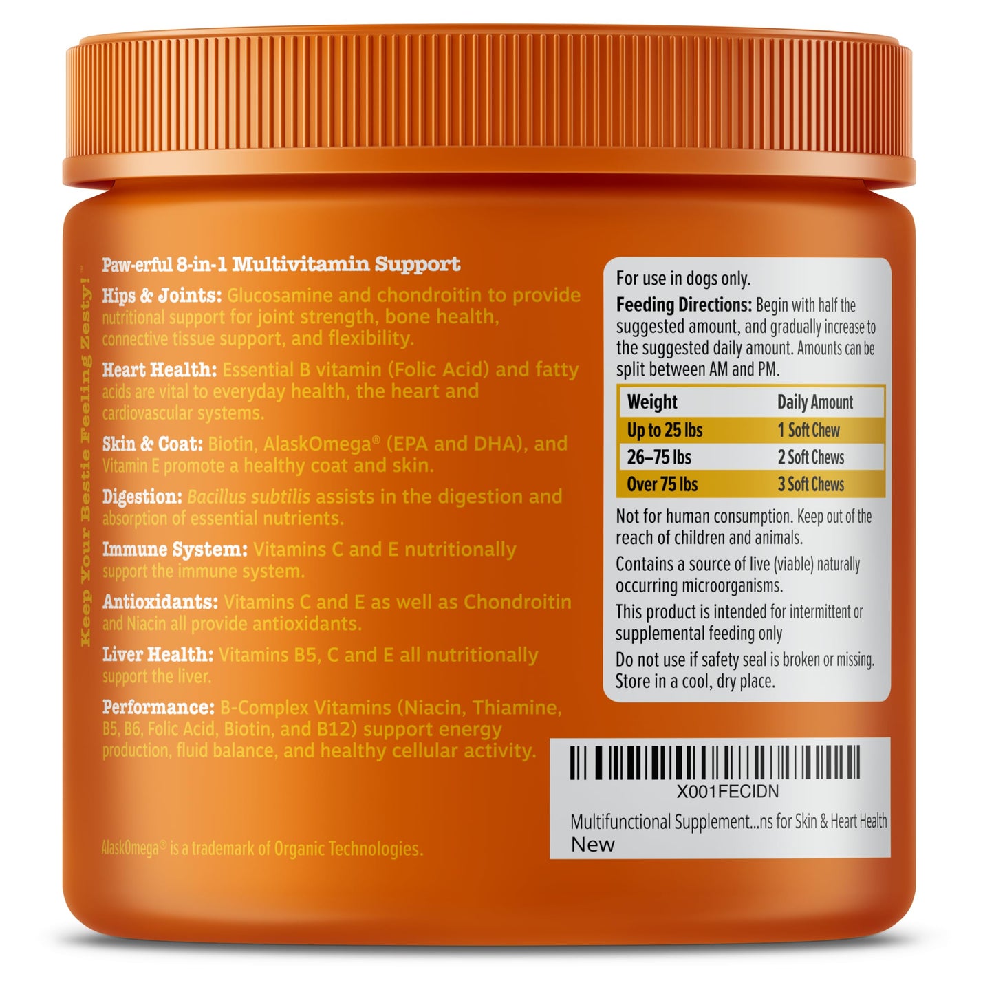 Zesty Paws Multivitamin Treats for Dogs, Glucosamine Chondroitin Joint Support + Digestive Enzymes & Probiotics, Grain Free Dog Vitamins and Supplements for Skin & Coat, Peanut Butter - 90ct