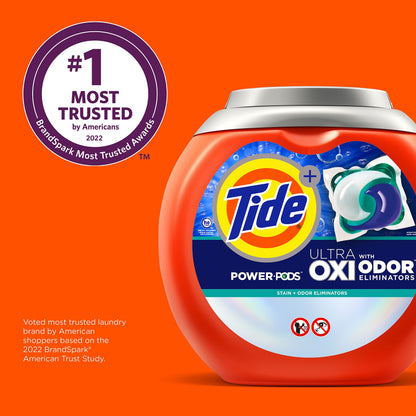 Tide Ultra OXI Power PODS with Odor Eliminators Laundry Detergent Pacs, HE Compatible, Works on Visible and Invisible Dirt, 45 Count Pacs
