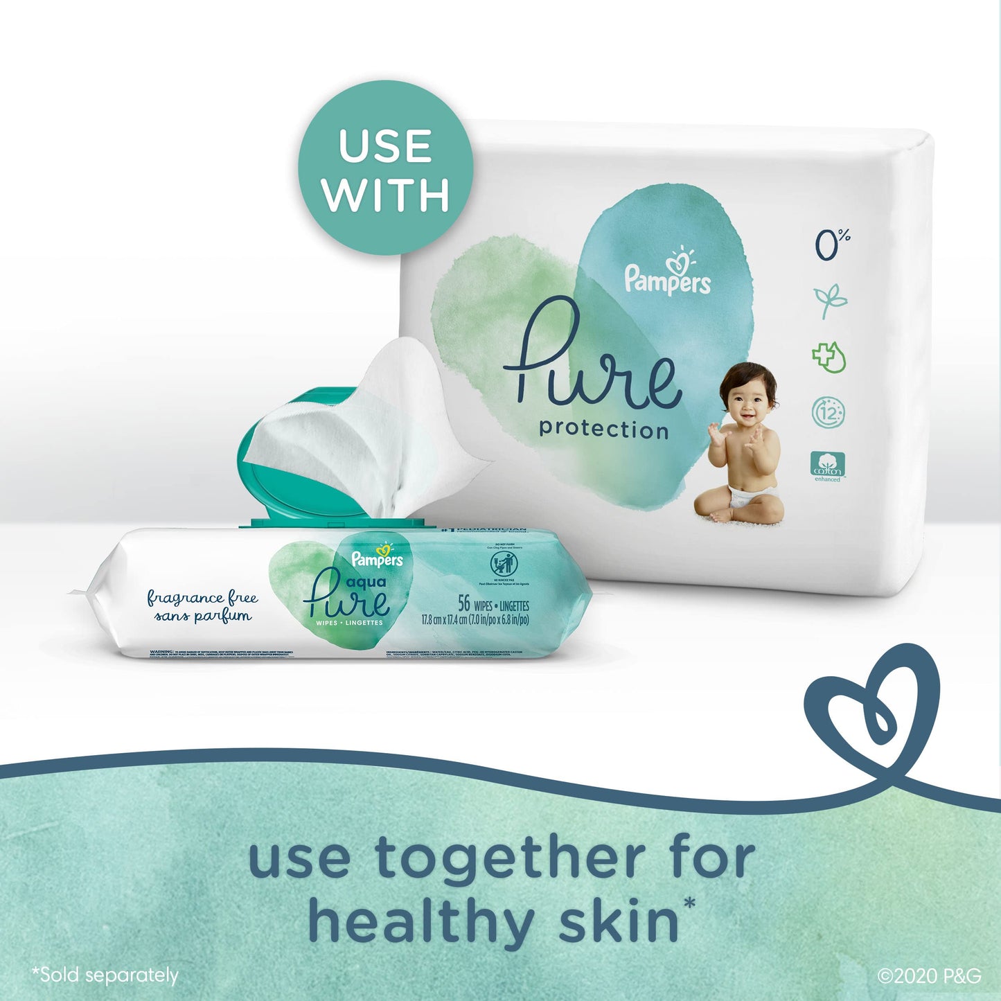Pampers Baby Wipes Aqua Pure, 99% water-based wipes, Hypoallergenic and Unscented Baby Wipes, 672 Wipes Total (12 Flip-Top Packs)