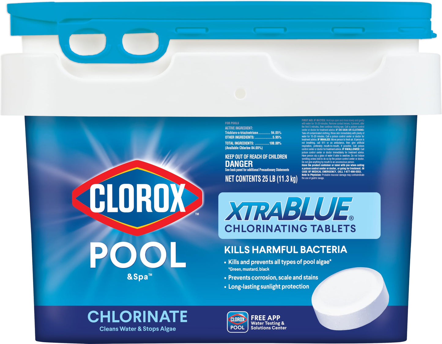 Clorox Pool&Spa XTRABLUE 3” Chlorinating Tablets, Individually Wrapped, Kills Bacteria & Stops Algae (5 LB)