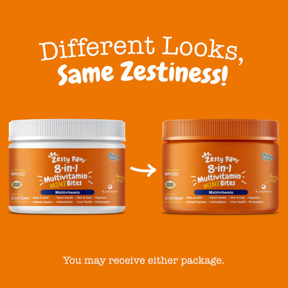 Zesty Paws Multivitamin Treats for Dogs, Glucosamine Chondroitin Joint Support + Digestive Enzymes & Probiotics, Grain Free Dog Vitamins and Supplements for Skin & Coat, Peanut Butter - 90ct